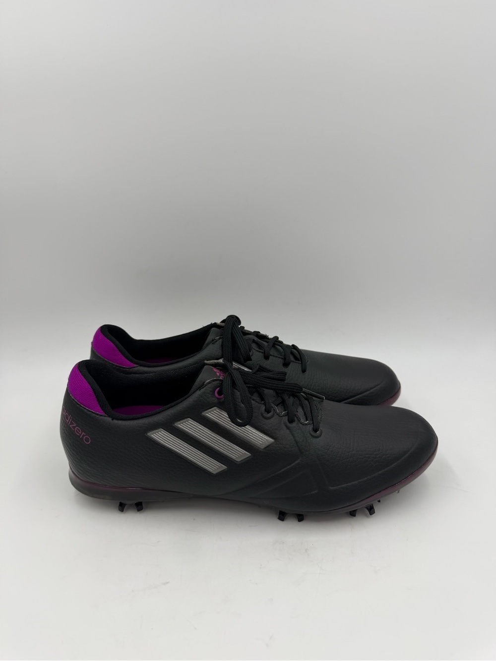 Adidas Adizero Black Purple Leather Lace Up Spiked Golf Shoes Women’s Size 8 US